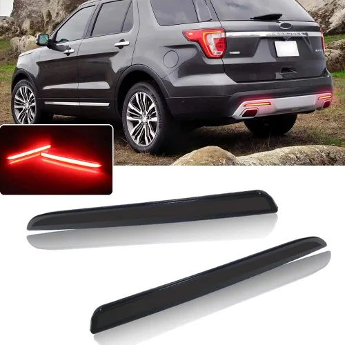 Vista 10 de Lente roja completa LED parachoques reflector trasera niebla luces para 2016 2017 2018 2019 Ford Explorer