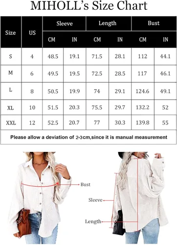 Vista 6 de MIHOLL Chaqueta de pana de manga larga con cuello abotonado para mujer