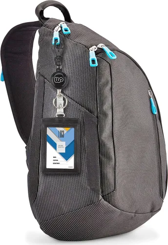 Vista 6 de Wisdompro, sujetador de documento de identidad de piel de PU de dos caras, riel retráctil y anillo para llave. Vertical