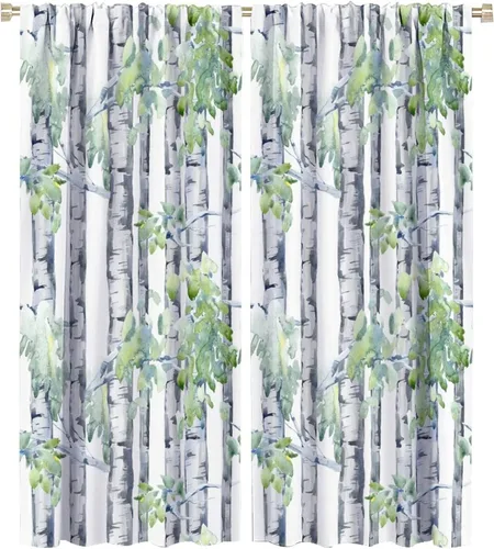 Vista 57 de Cortina opaca de bosque de verano, diseño de ramas de bosque, con bolsillo para barra, cortinas farbic con bolsillo para barra, comedor, cafetería