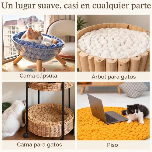 Vista 3 de Tapete de amasamiento para gatos, hecho a mano, cojín redondo para Blanco