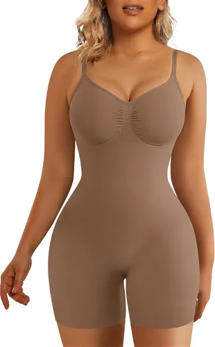 Vista 15 de SHAPERX Faja moldeadora para mujer, body con control de abdomen, pantalones cortos moldeadores de cuerpo a la mitad del muslo para un aspecto Beige