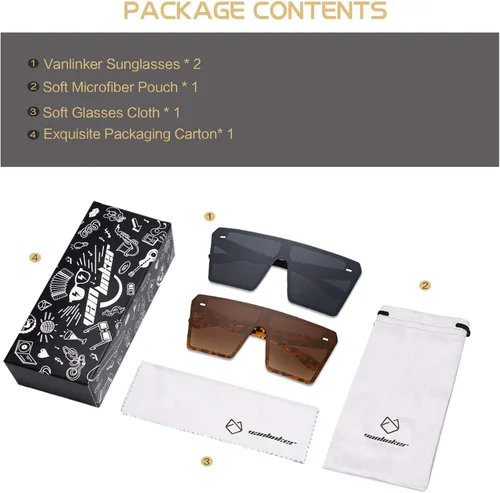 Vista 6 de VANLINKER Gafas de sol grandes con parte superior plana y gran tamaño para mujeres y hombres con diseño cuadrado sin montura VL9517
