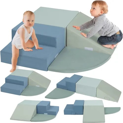 Vista 7 de CAPAKIDS Juguetes grandes de escalada para niños pequeños de 4 piezas para interiores, bloques de espuma con velcro, clásico Uso en interiores