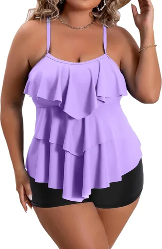 Vista 7 de B2prity Traje de baño tankini de talla grande para mujer, con control de 01