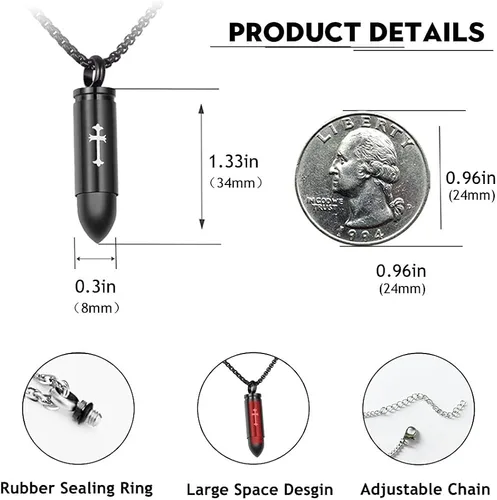 Vista 6 de 123 Pack Urn Necklace for Ashes for Women Men Cylinder Urn Locket Bullet Cremation Jewelry Fish Necklace for Ashes CZ Bar Cremation Jewlery for
