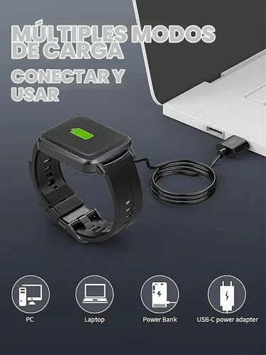 Vista 7 de Cable cargador de reloj inteligente, universal de 2 pines 0.112 in, cable de carga USB de succión magnética para reloj inteligente, cable de carga