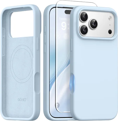 Vista 13 de GONEZ Funda magnética para iPhone 14, compatible con Magsafe, con protector de pantalla + protector de cámara, forro de microfibra antiarañazos