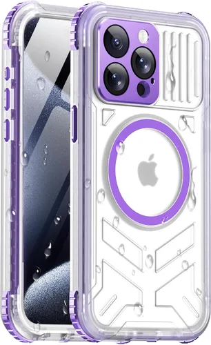 Vista 9 de Funda impermeable para iPhone 15 con Magsafe, protector de pantalla, cordón, IP68 militar de cuerpo completo a prueba de golpes, para deportes Negro