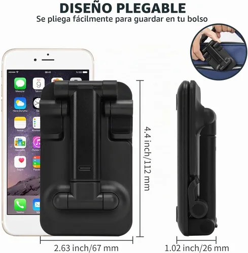 Vista 5 de HOTEMIA Soporte para teléfono celular, soporte plegable ajustable para teléfono para escritorio, soporte de iPhone compatible con todos los Negro