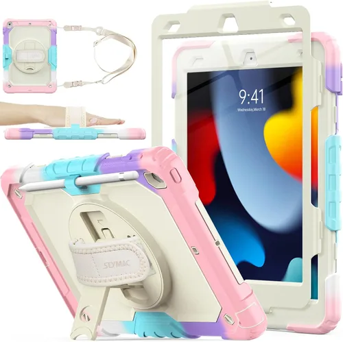 Vista 22 de SEYMAC stock Funda para iPad de 9ª/8ª/7ª generación de 10.2", a prueba de golpes con protector de pantalla, soporte para lápiz