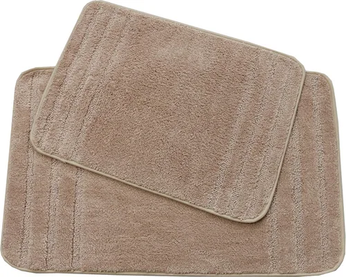 Vista 6 de All American Collection Juego de 2 alfombrillas de baño rectangulares antideslizantes de felpa lanuda absorbente de agua para baño y bañera de Beige