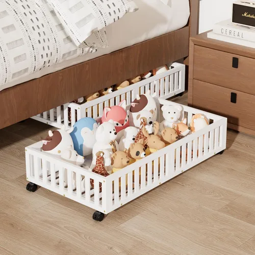 Vista 9 de Almacenamiento de bambú debajo de la cama con ruedas, caja organizadora de zapatos rodante debajo de la cama para zapatos, mantas, juguetes