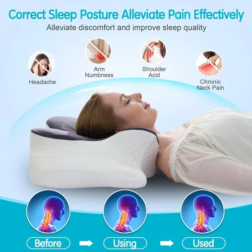 Vista 2 de Almohada cervical para aliviar el dolor de cuello, almohadas de espuma viscoelástica de contorno, almohada ortopédica ajustable con funda