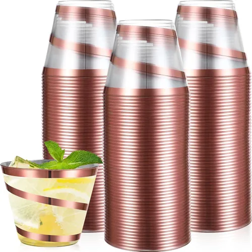 Vista 42 de Gejoy Vasos de plástico con borde de 9 onzas, vasos desechables para beber vino, vasos de graduación transparentes y elegantes para suministros