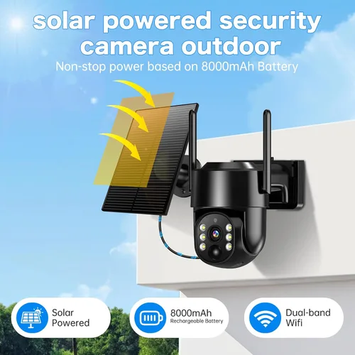 Vista 2 de Cámaras de seguridad solares inalámbricas para exteriores, cámaras de seguridad de 2K 4MP alimentadas por batería, cámara PTZ WiFi