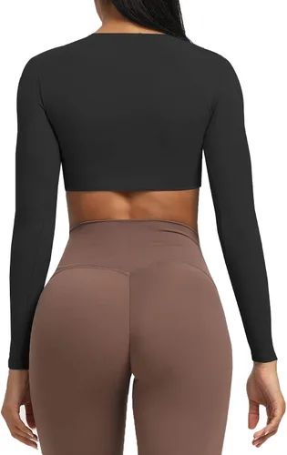Vista 4 de Aoxjox Camiseta corta de manga larga para mujer, diseño de Sienna Twist Deep V