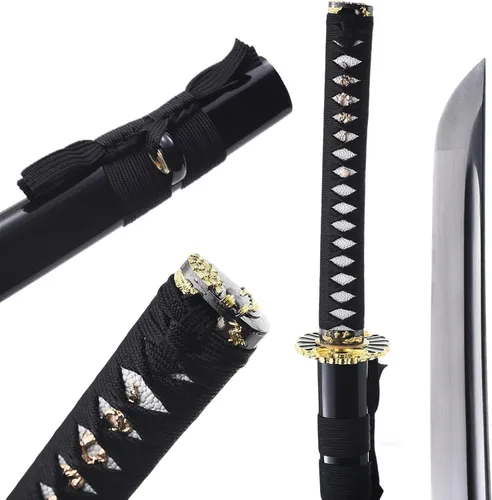 Vista 7 de Katana afilada hecha a mano, arcilla tradicional de acero templado 1060/9260/T10, espada Katana real de espiga completa, auténtica espada samurái