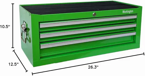 Vista 2 de Workington Industrial Caja de herramientas metálica portátil con 3 cajones, gabinete intermedio de 26" con correderas de rodamientos de bolas Verde