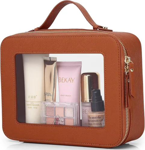 Vista 47 de Pinkmik Pequeña bolsa de maquillaje transparente, mini estuche para cosméticos, bolsa de aseo impermeable con cremallera, organizador de bolsos