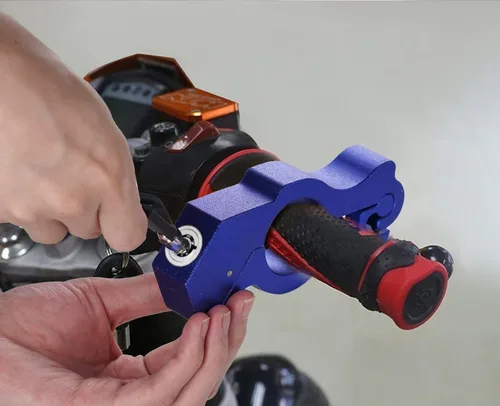 Vista 3 de Cerradura del acelerador de motocicleta: cerraduras de motocicleta antirrobo Palanca de freno alarma de seguridad para motocicleta, bloqueo