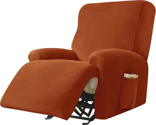 Vista 11 de CONRUSER Fundas para sillas reclinables, fundas elásticas de terciopelo de 4 piezas, funda para sofá individual, protector suave de muebles