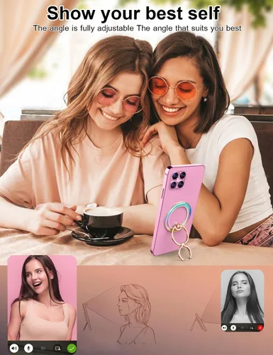 Vista 2 de Mindsky Soporte magnético para anillo de teléfono, soporte magnético de anillo de color a la moda, agarre para iPhone