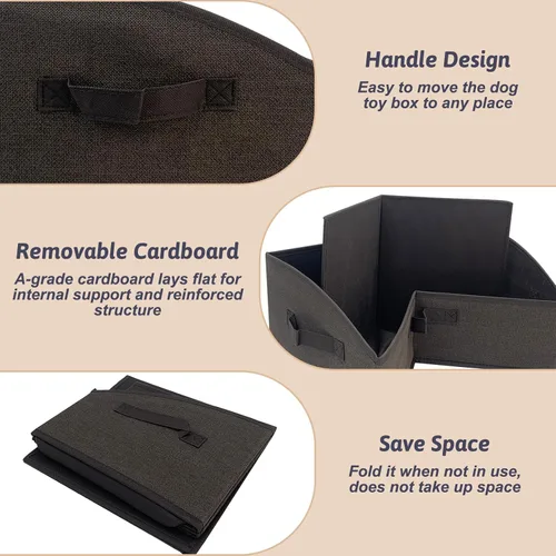 Vista 4 de VCEPJH Organizador de caja de juguetes plegable para perros, paquete de 2 cubos grandes de juguetes para perros con asa de tela, cesta abierta