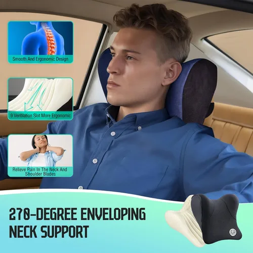Vista 8 de Almohada para el Cuello del Asiento de Coche para Conducir, Almohada de Reposacabezas de Espuma Viscoelástica Suave con Correa Ajustable y Funda