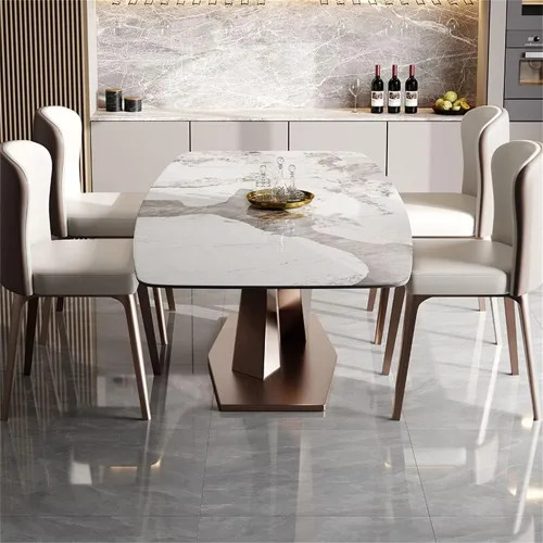 Vista 4 de LAKIQ Mesa de comedor rectangular moderna con pedestal de piedra sinterizada, mesa de pizarra con pedestal para comedor, sala de estar, solo mesa