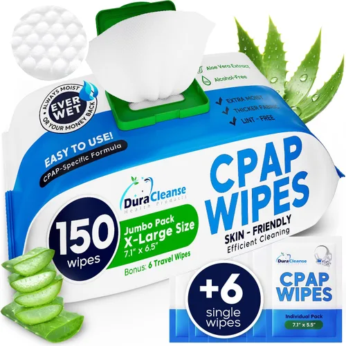 Vista 7 de Dura Cleanse Toallitas de limpieza extra grandes y extra húmedas para cara completa, máscaras nasales, 50 toallitas de viaje CPAP, limpiador sin