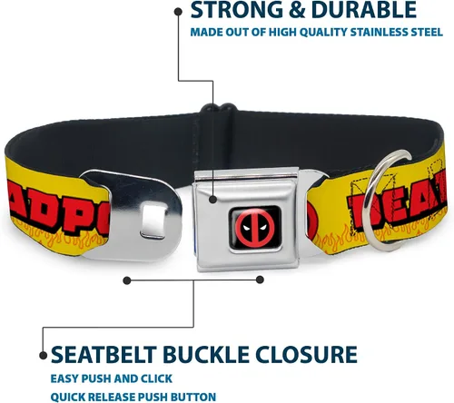 Vista 4 de Collar de perro Hebilla de cinturón de seguridad Deadpools Chimichangas Flames Amarillo Negro Rojo 9 a 15 pulgadas 1.0 pulgadas de ancho