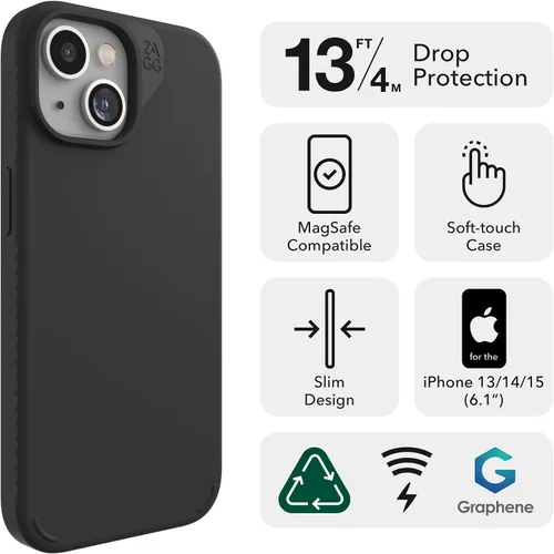 Vista 2 de ZAGG Manhattan Snap - Funda para iPhone 15, silicona de alta calidad para iPhone 15, material de grafeno duradero, superficie lisa con un cómodo
