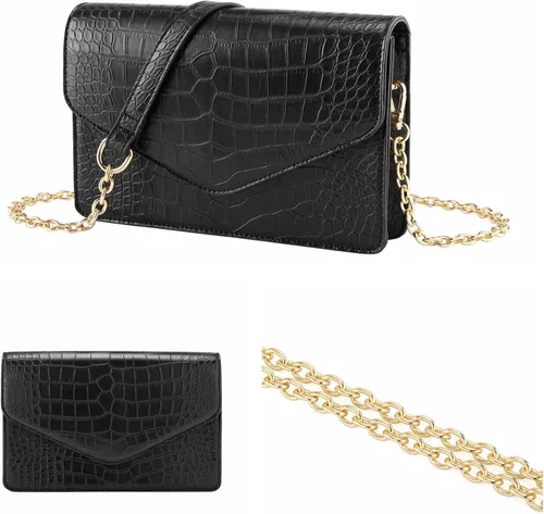 Vista 4 de Ayliss Bolso cruzado pequeño para mujer, bolso de mano clásico de cocodrilo, bolso de hombro con cadena de piel sintética, bolso de noche