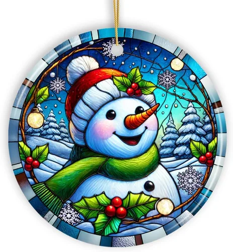 Vista 28 de Adorno de Navidad de trineo ártico, muñeco de nieve, hecho a mano, regalo de invierno helado