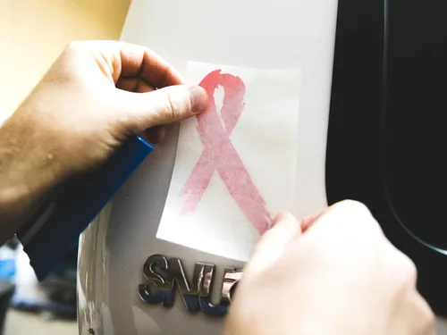 Vista 5 de Calcomanía de vinilo con cinta rosa para cáncer de mama, 100% impermeable