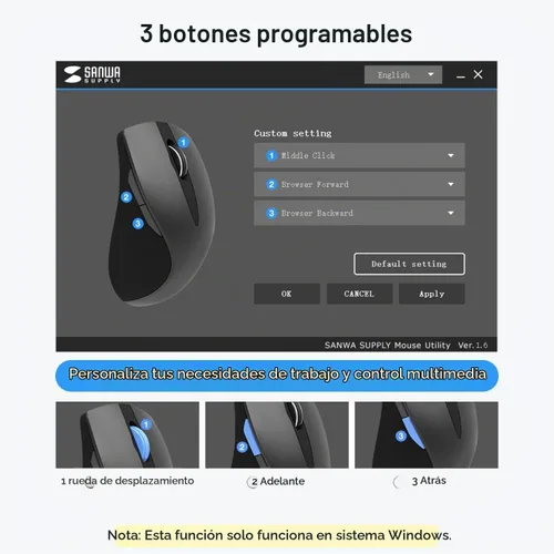 Vista 4 de SANWA Ratón ergonómico inalámbrico 2.4G, ratón vertical de clic silencioso 2.4G wireless