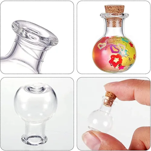 Vista 2 de 25 mini botellas de vidrio con tapas de corcho, 5 formas clásicas, pequeños frascos de vidrio, botellas de deseos, pequeños frascos decorativos