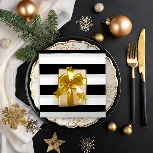 Vista 2 de BLUE PANDA Servilletas de cena – Diseño clásico de rayas blancas y negras – Servilletas desechables de cóctel y boda – Toallas decorativas