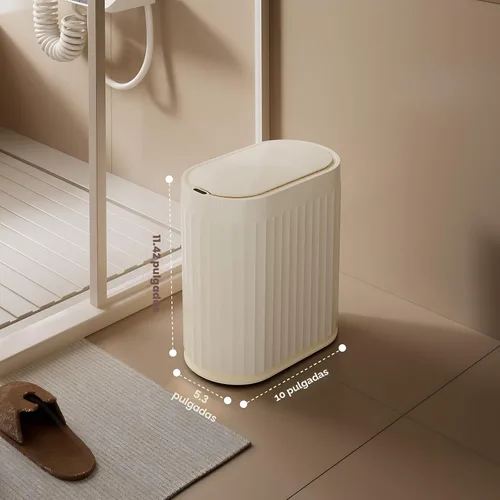 Vista 2 de ELPHECO Bote de basura con sensor de 2 galones, resistente al agua IPX5 con sensor de movimiento, cubo de basura automático para baño, oficina, Beige