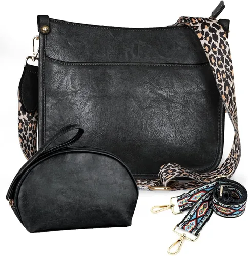 Vista 2 de KOGTLA - Juego de 2 bolsas de hombro cruzadas para mujer con 2 correas ajustables para guitarra de leopardo