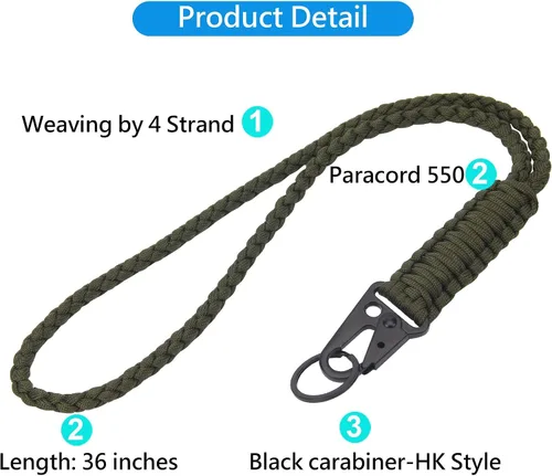 Vista 4 de Llavero de Paracord de Servicio Pesado, Collar de Paracord, Llavero para Teléfono Celular, Silbatos, Correa Trenzada para Muñeca