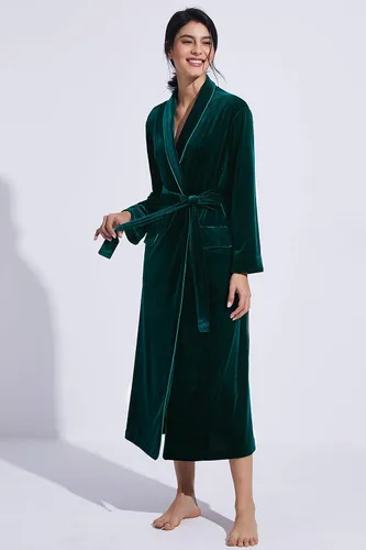 Vista 4 de PRODESIGN Bata larga de terciopelo para mujer, bata de baño suave y cálida con cuello de chal, camisón suelto