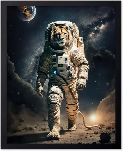 Vista 13 de Poster Master Póster vintage de animales – Impresión retro divertida – Regalo para artista, amigo – Oso Grizzly en traje espacial, astronauta, luna