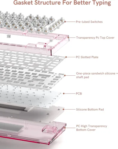 Vista 4 de Womier X75 75% Wireless Mechanical Keyboard, Hot Swappable Computer Creamy Keyboard, Foundation Jelly Keycaps, Pre-lubed Switches Gasket Mount RGB