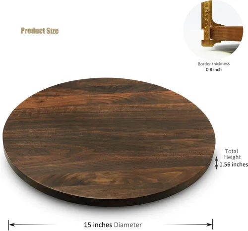 Vista 5 de 38 cm de nogal negro madera Lazy Susan, bandeja giratoria redonda de cocina de madera sólida