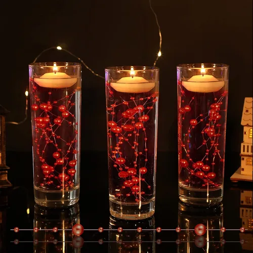 Vista 8 de Nuanchu 50 piezas de cadena de perlas artificiales para velas flotantes de 6 pulgadas, relleno de jarrón de perlas flotantes, centro de mesa