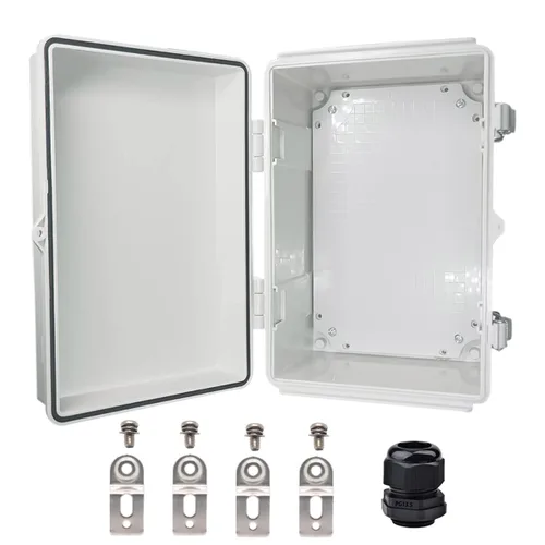 Vista 28 de Caja eléctrica impermeable, caja de conexiones IP67, pestillo de acero inoxidable, cubierta transparente con bisagras, carcasa para proyectos