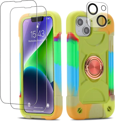 Vista 94 de Funda para iPhone Se3/iPhone Se2, iPhone 6/6S, iPhone 7/iPhone 8 de 4.7 pulgadas con soporte de anillo, con 2 protectores de pantalla resistentes