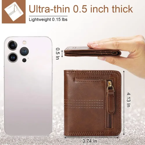 Vista 3 de APHISON Billetera para mujer, delgada y pequeña, cartera RFID para mujer, 01A125café, Moda